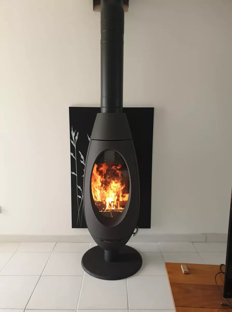 Poêle à bois design installé dans un salon